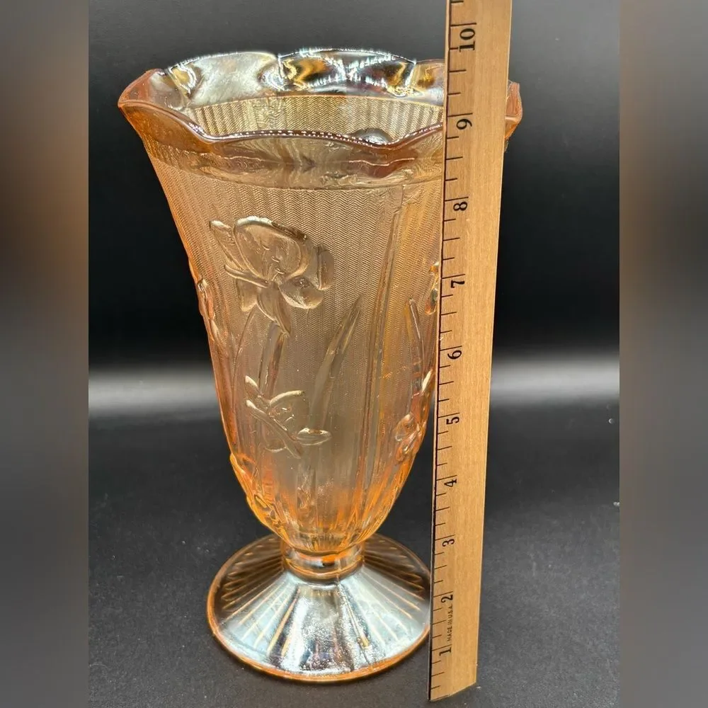 Carnival Glass Footed Vase JEANETTE 9